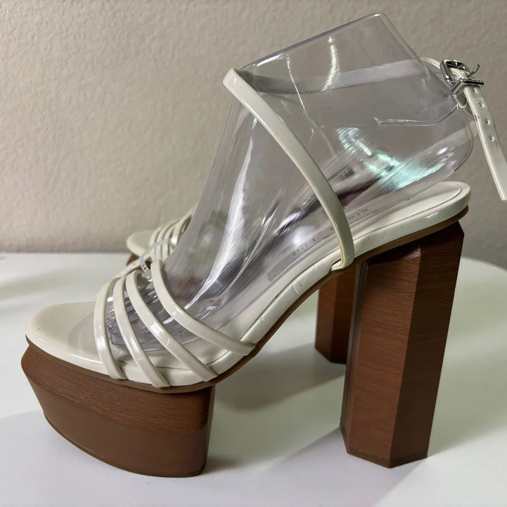 NWT Gianni Bini Cream Patent Parrish Strappy Platform Heeled Sandals 8.5